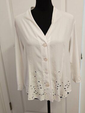 Nomadic Traders White Women eyelet embroidery cotton blouse size L